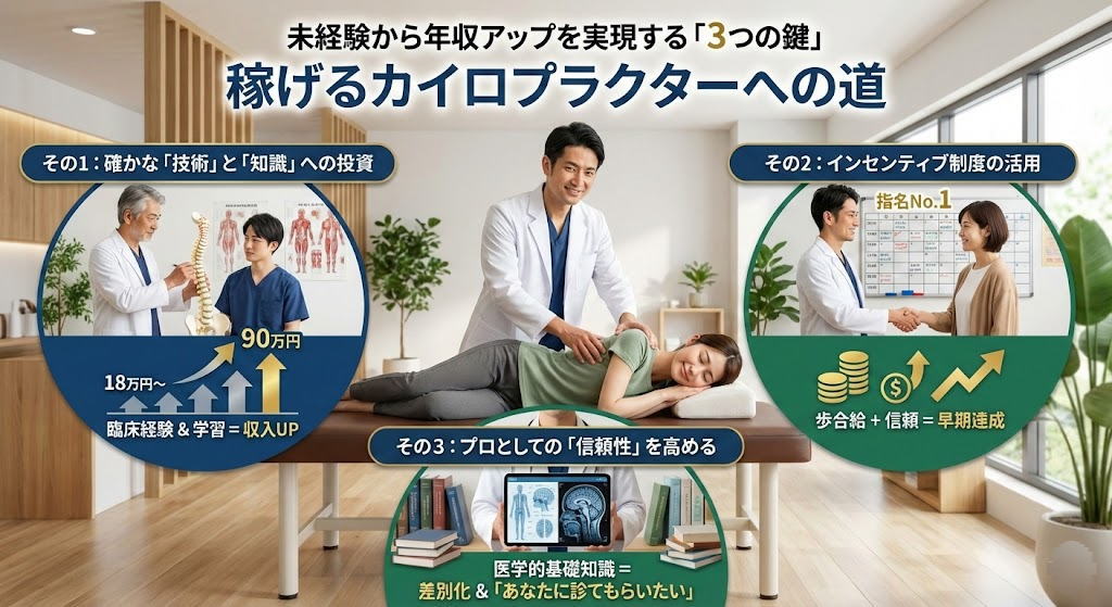 日本にはカイロプラクティックの国家資格はありません。だからこそ、解剖学や生理学、適切な診断能力といった「医学的基礎知識」に基づいた信頼性の高い施術ができるかどうかが、他の施術者との差別化になります。