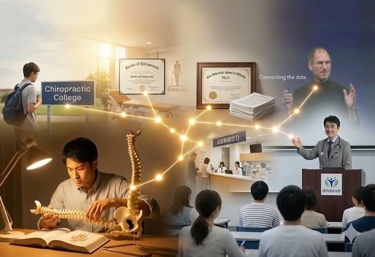 スティーブ・ジョブズがスタンフォード大で語った3つの哲学を、カイロプラクティックの臨床現場に置き換えて解説。「直感を信じる力」や「今日が最後という覚悟」が、なぜ治療家の成長に必要なのか？米国DC・医学博士としての視点から、プロフェッショナルの在り方を提言します。