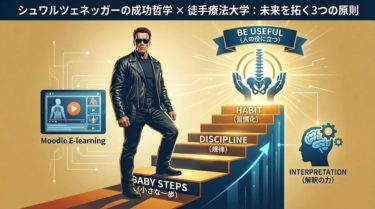 シュワルツェネッガーの成功哲学から学ぶ、カイロプラクターのための行動原則。「ベビーステップ」で学習を習慣化し、「人の役に立つ」精神を養い、臨床結果を成長の糧に変える「解釈の力」とは？徒手療法大学学長が、成功へのマインドセットを解説します。