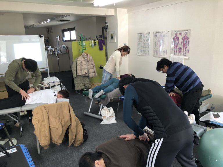 名古屋校で開催された胸椎・肋骨テクニック（筋膜リリース・触診）の実技講習の様子を公開。肋間神経痛や関連痛の鑑別診断を含めた実践的な学びと、将来選ばれる治療家になるための練習への向き合い方について、徒手療法大学学長が解説します。