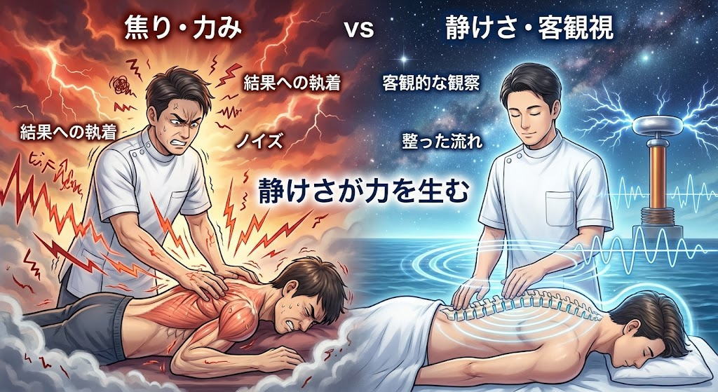 【ニコラ・テスラ流】カイロプラクターが「結果」を手放すべき理由とは？焦りや主観を排し、施術プロセスそのものに没頭することで見えてくる真の治癒。力みを超え、自分自身の技術を信じ切るためのプロフェッショナル論。