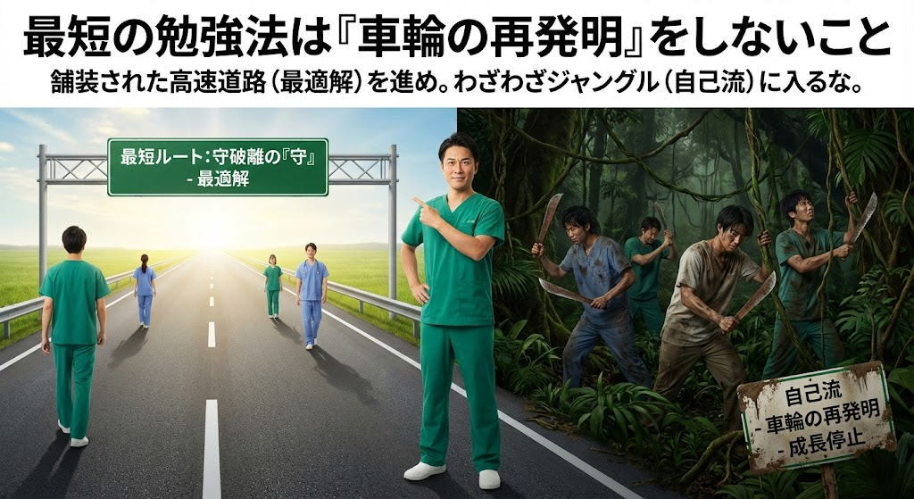 治せる治療家になりたい学生へ。カイロプラクターの勉強法における最大の近道は「徹底的な模倣」です。30年の試行錯誤から導き出された「最適解」を無視してはいけない理由を、医学博士・D.C.の視点で語ります。基礎を軽視する人は伸びません。