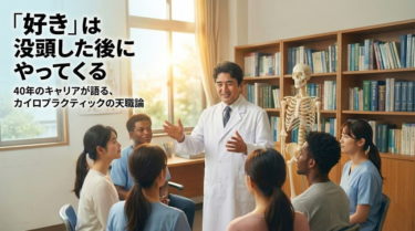 楽しくなければ仕事じゃない！カイロプラクティックの仕事を楽しむ秘訣を学長がコラムで綴ります。「好き」は後からついてくるという理論と、臨床の現場で感じる面白さとは？進路に迷う方やモチベーションを上げたい方必見です。