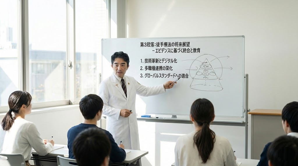 米国臨床10年・医学博士号を持つ学長が語る「カイロプラクティックの限界」と「徒手療法の可能性」。背骨だけでなく筋肉・関節・神経へ統括的にアプローチする重要性とは？本物の臨床力を身につけたい方へ、徒手療法大学の理念をお伝えします。